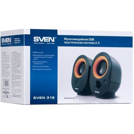 Акустика SVEN 316 2.0 (2x2W,USB питание)black  ABS-пластик Акустика SVEN 316 2.0 (2x2W,USB питание)black  ABS-пластик купить по самой низкой цене