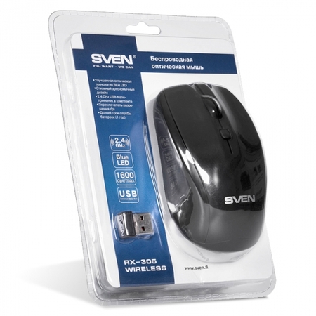 Мышь SVEN RX-305 Wireless,3+1кн.,USB,Black Мышь SVEN RX-305 Wireless,3+1кн.,USB,Black купить по самой низкой цене