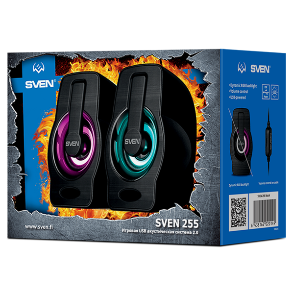 Акустика SVEN 255 2.0 (2x3W, 100-20000Hz, питание USB/DC 5V, RGB подсветка) black, ABS-пластик Акустика SVEN 255 2.0 (2x3W, 100-20000Hz, питание USB/DC 5V, RGB подсветка) black, ABS-пластик купить по самой низкой цене