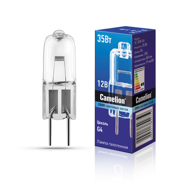 Лампа галогенная Camelion (JC 35W G4) 3000К, 12В, 650лм, без рефлектора (2169) 9х31мм Лампа галогенная Camelion (JC 35W G4) 3000К, 12В, 650лм, без рефлектора (2169) 9х31мм купить по самой низкой цене