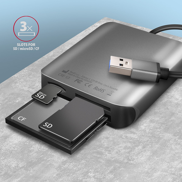 Картридер AXAGON (CRE-S3) внеш., USB 3.2 Gen 1, SD, microSD, CF, 15см купить по самой низкой цене