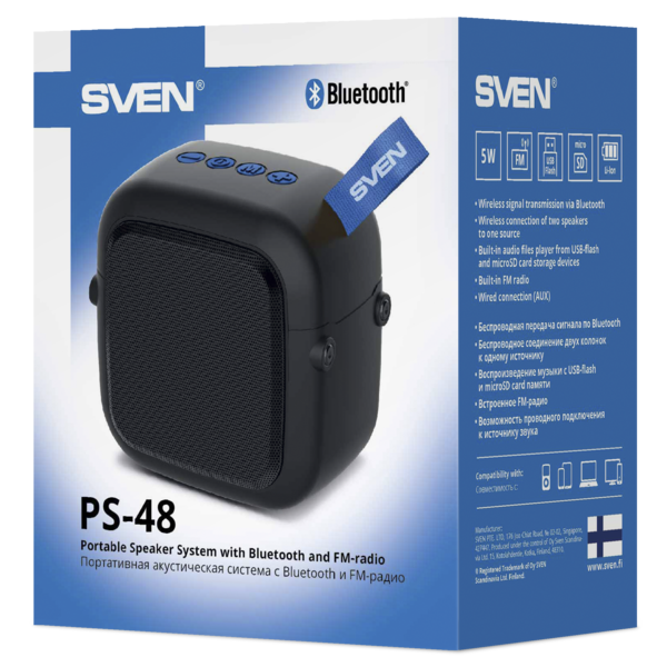 Портативная акустика SVEN PS-48 BLACK (5W, TWS, Bluetooth, FM, USB, microSD, 500mA*h) Портативная акустика SVEN PS-48 BLACK (5W, TWS, Bluetooth, FM, USB, microSD, 500mA*h) купить по самой низкой цене