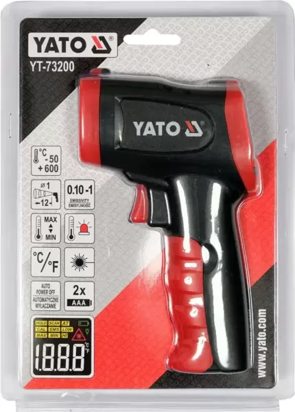 Термометр (пирометр) бесконтактный инфракрасный YATO (YT-73200) -50..+600°С с ЖК-дисплеем купить по самой низкой цене