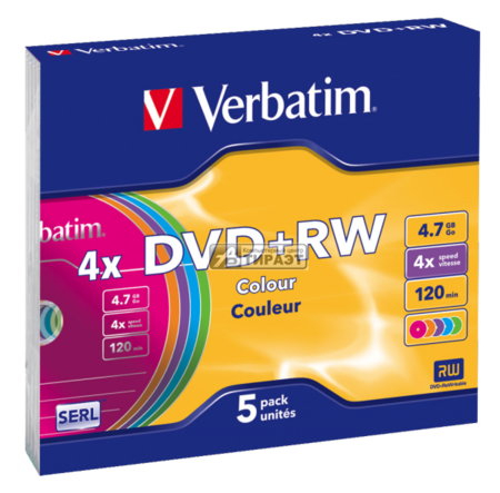 Диск DVD+RW VERBATIM 4,7Gb 4x Slim Case COLOUR (5шт/уп.)   (арт. 43297)                EAN Code 0023942432975 купить по самой низкой цене