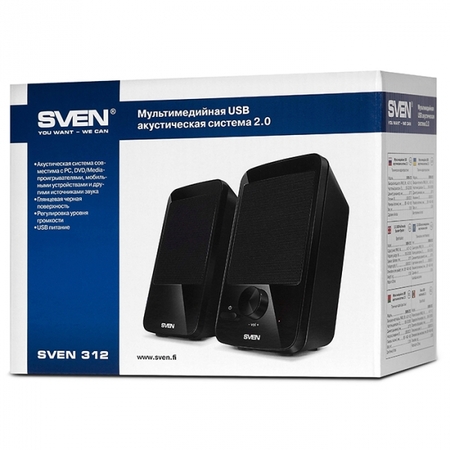 Акустика SVEN 312 2.0 (2x2W,USB питание) black, ABS-пластик купить по самой низкой цене