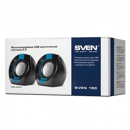 Акустика SVEN 150 2.0 (2x2.5W,USB питание)black/blue, ABS-пластик купить по самой низкой цене