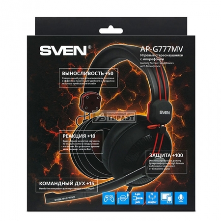 Наушники с микрофоном SVEN AP-G777MV(разъем 4pin/3,5мм+адаптер)blk/red купить по самой низкой цене