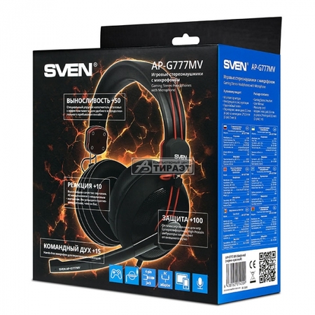 Наушники с микрофоном SVEN AP-G777MV(разъем 4pin/3,5мм+адаптер)blk/red купить по самой низкой цене