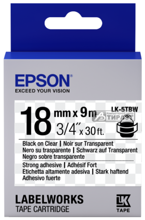 Лента Epson LK-5TBW (C53S655011) 18мм*9м Strng adh Blk/Clear (LW-400) купить по самой низкой цене