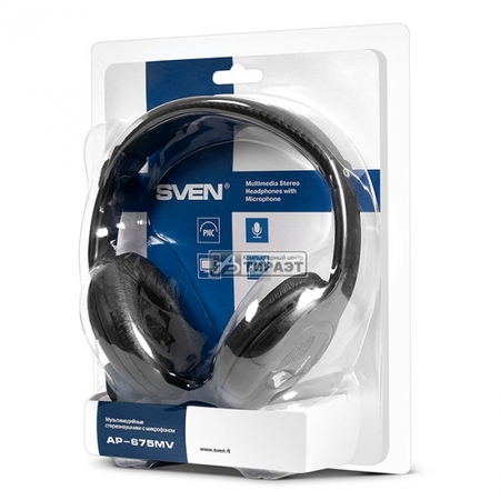Наушники с микрофоном SVEN AP-675MV (разъем 3pin/3,5мм) black купить по самой низкой цене