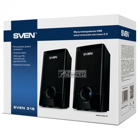 Акустика SVEN 318  2.0 (2x2.5W,100-23000,USB питание) black,ABS купить по самой низкой цене