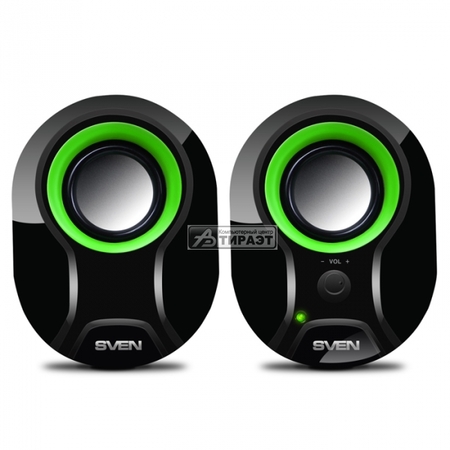 Акустика SVEN 290 2.0 (2x2.5W,USB питание)black/green,ABS-пластик купить по самой низкой цене