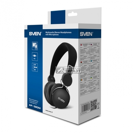 Наушники с микрофоном SVEN AP-320M (20–20000,1.2м,3,5мм/4pin) blk купить по самой низкой цене
