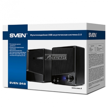 Акустика SVEN 248 2.0 (2x3W,USB/DC 5V питание) black  ABS-пластик купить по самой низкой цене