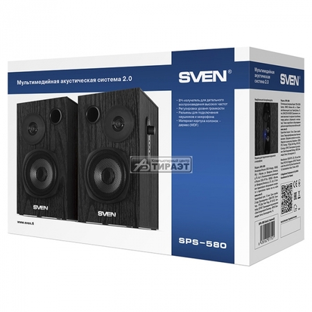 Акустика SVEN SPS-580 2.0 (2x9W, 70-20000Hz, MDF, разъемы для подкл.наушников и микроф.) black купить по самой низкой цене