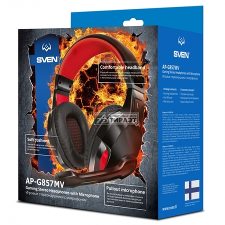 Наушники с микрофоном SVEN AP-G857MV (20-20000Гц, разъем 2*3pin/3,5мм, 2.2м) blk/red купить по самой низкой цене