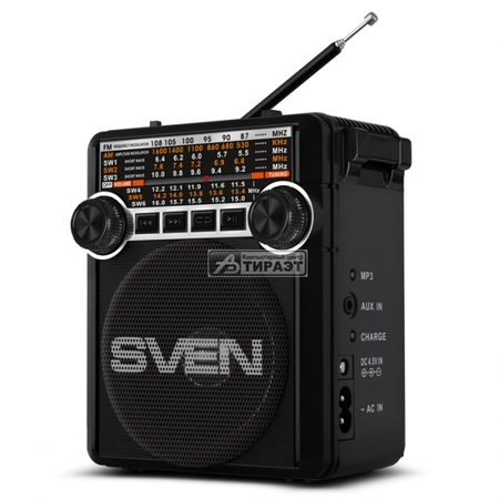 Радиоприемник SVEN SRP-355 Black (FM/AM/SW 1-6 диапозон, USB/mSD, 3Вт, 150-20000Гц, аккум/DC 4,5V) + ФОНАРИК купить по самой низкой цене