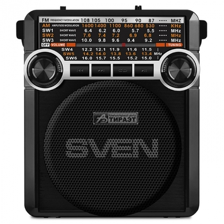 Радиоприемник SVEN SRP-355 Black (FM/AM/SW 1-6 диапозон, USB/mSD, 3Вт, 150-20000Гц, аккум/DC 4,5V) + ФОНАРИК купить по самой низкой цене