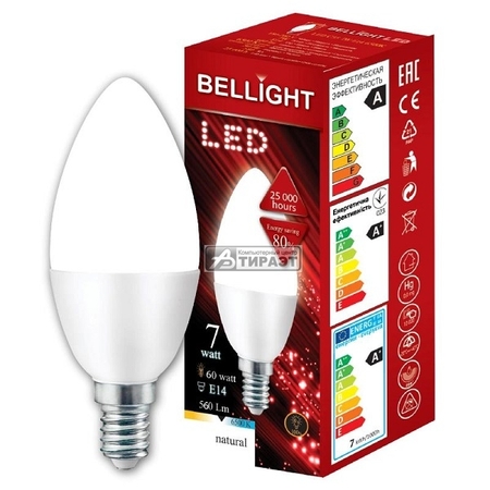 Лампа светодиодная BELLIGHT C35, 230V, 7Вт, 6500K, E14 купить по самой низкой цене