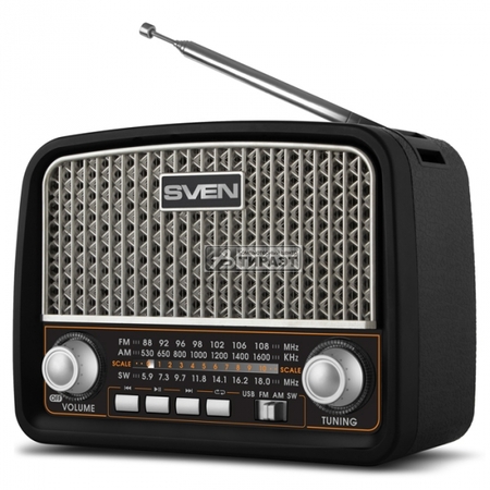 Радиоприемник SVEN SRP-555 Black (FM/AM/SW, USB/mSD/SD, 3Вт, 150-20000Гц, аккум/DC 6V) купить по самой низкой цене