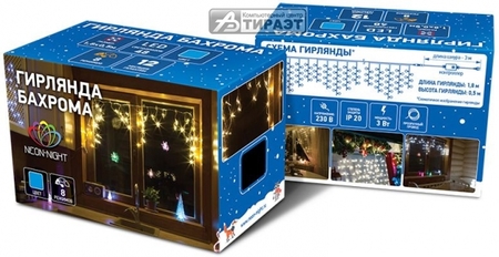 Гирлянда Айсикл (бахрома) светодиодный (255-034-6), 2,4х0,6 м, белый провод, 230В, диоды белые, 76LED REXANT купить по самой низкой цене