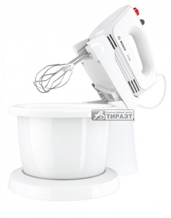 Миксер Bosch MFQ2600W (стационарный,375Вт, 4 скорости, венчик, крюкиб чаша) white купить по самой низкой цене