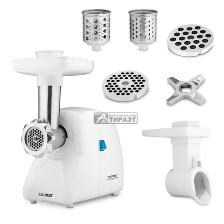 Мясорубка Zelmer ZMM2853B  (1.5кг/мин,1300Вт, 2 сетки, 2 барабана слайсера) white купить по самой низкой цене
