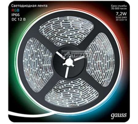 Лента светодиодная (311000407) Gauss 7,2W/m, 30LED/m, 5050-SMD, 12V DC, RGB, IP66, блистер 5m купить по самой низкой цене