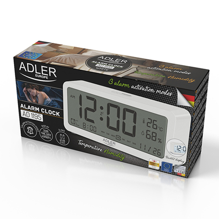 Будильник/часы настольные эектронный Adler (AD 1195W) белый, термометр, гигрометр купить по самой низкой цене