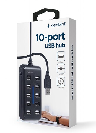 HUB  10PORT USB 2.0 Gembird (UHB-U2P10P-01) 80cm, black купить по самой низкой цене