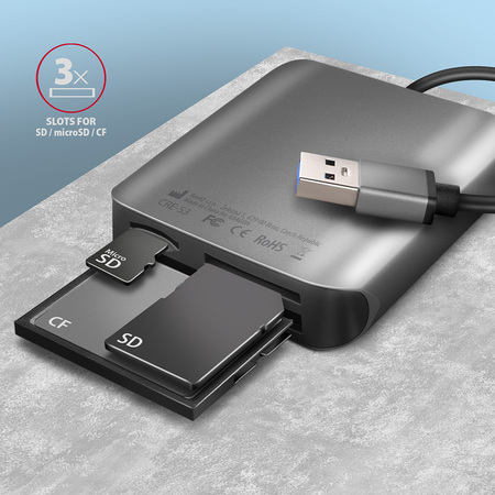 Кардридер AXAGON (CRE-S3) внеш., USB 3.2 Gen 1,  SD, microSD, CF, 15см купить по самой низкой цене