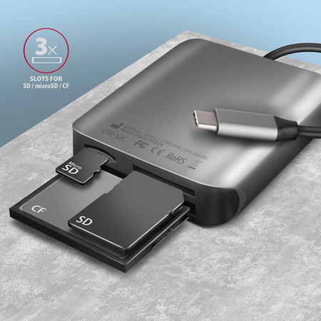 Картридер AXAGON (CRE-S3C) внеш.,  USB 3.2 Gen 1,  SD, microSD, CF, 15см купить по самой низкой цене