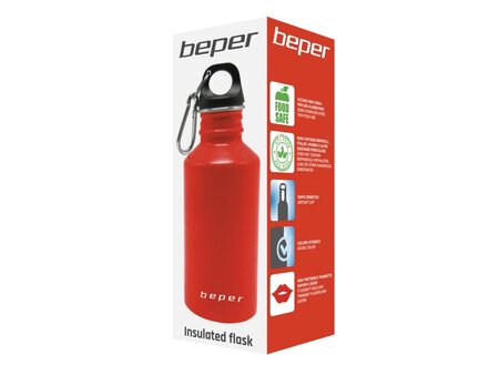 Бутылка из нержавеющей стали Beper (C102BOT002) 500мл, красная, с карабином, герметичная крышка купить по самой низкой цене