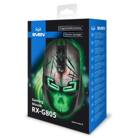 Мышь SVEN RX-G805 игровая, программируемая, USB, 5+1кн, 500-8000dpi, black, RGB подсветка купить по самой низкой цене