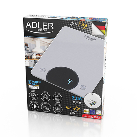 Весы кухонные Adler AD 3173s (электрон, до 10/0.001кг., стекл.платформа) slver купить по самой низкой цене