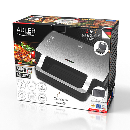 Бутербродница ADLER AD 3073 (1000-1400Вт  black/silver) купить по самой низкой цене