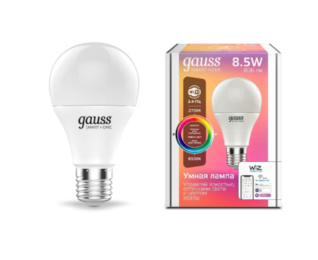 Лампа Умная Wi-Fi светодиодная GAUSS (1170112) Smart Home А60 8,5Вт 806лм E27 RGBW, управл. голосом/смартфоном купить по самой низкой цене