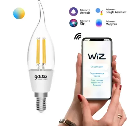 Лампа Умная Wi-Fi LED GAUSS (1280112) SmartHome Filament СF35 4.5W 495лм E14 CCT DIM управл.голосом/смартфоном купить по самой низкой цене
