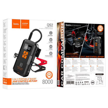 Пусковое устройство (бустер) для автомобиля Hoco QS2  8000 mAh Max ток запуска 800A/Компрессор 10.3 Бар купить по самой низкой цене