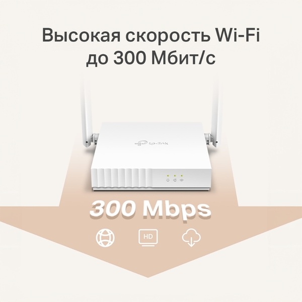 Маршрутизатор TP-LINK TL-WR820N  (2p Lan+1p Wan, 802.11n/b/g, 300Mbps, 2.4ГГц, 2 антены) купить по самой низкой цене