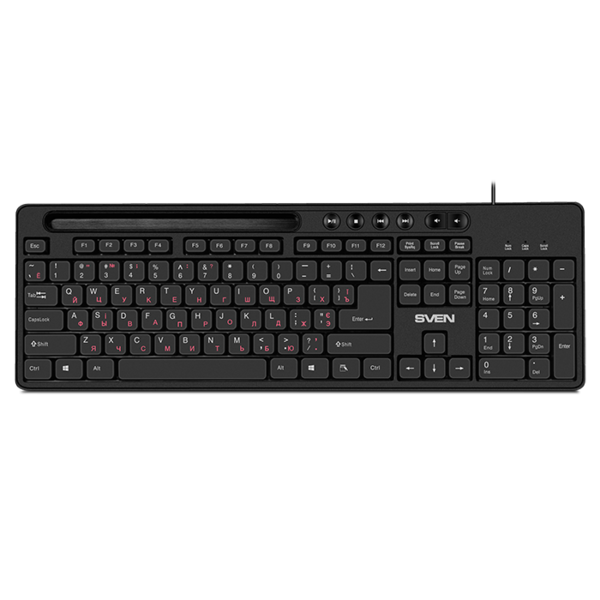 Клавиатура SVEN KB-S302 USB, Black, 110кл., подставка для смартфона купить по самой низкой цене