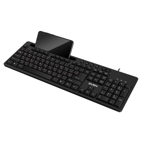 Клавиатура SVEN KB-S302 USB, Black, 110кл., подставка для смартфона купить по самой низкой цене