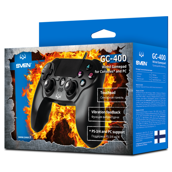 Джойстик (GamePad) SVEN GC-400, USB, проводная, для PS3/4, сенсорная панель, виброотдача, black купить по самой низкой цене