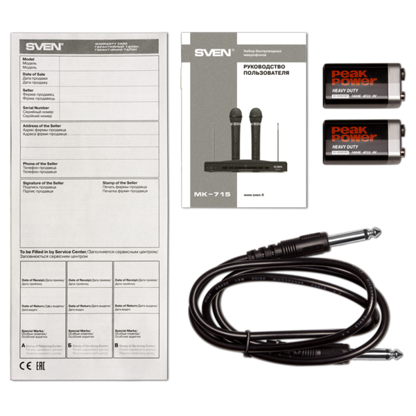 Микрофоны динамические (комплект из 2 шт. + ресивер) SVEN  MK-715 (беспроводные радио., 80-12000Гц) черные купить по самой низкой цене