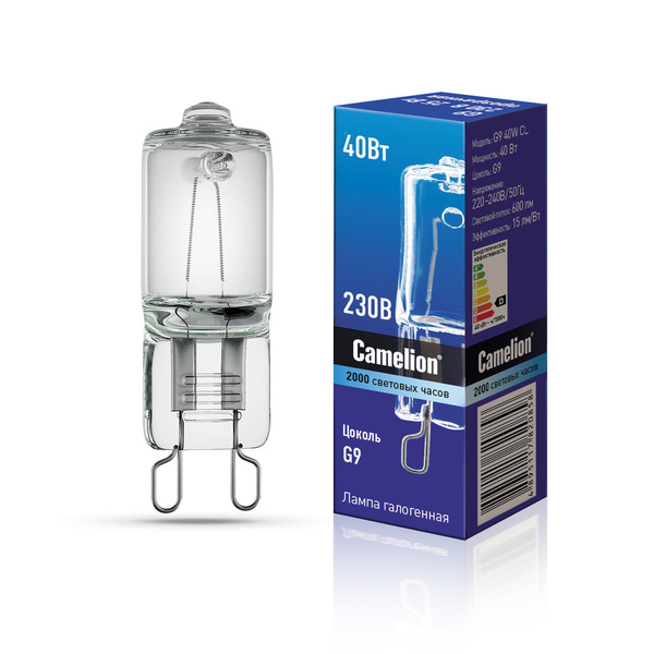Лампа галогенная Camelion (G9 40W CL) 3000К, 220В, 600лм, .без рефлектора, прозрачная (5553) 14х41мм купить по самой низкой цене