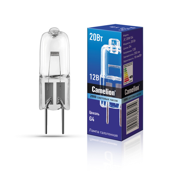 Лампа галогенная Camelion (JC 20W G4) 3000К, 12В, 350лм, без рефлектора (1955) 9х31мм купить по самой низкой цене