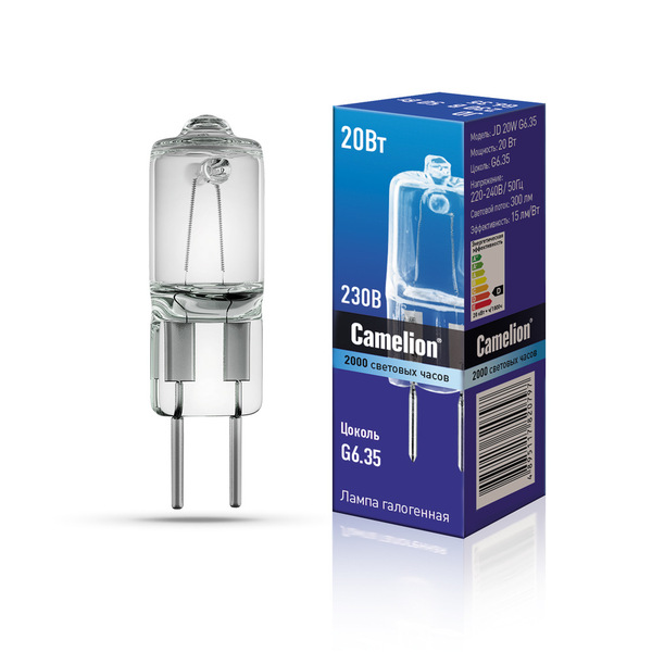 Лампа галогенная Camelion (JD 20W G6.35) 3000К, 220В, 300лм, без рефлектора (6720) 14х42мм купить по самой низкой цене