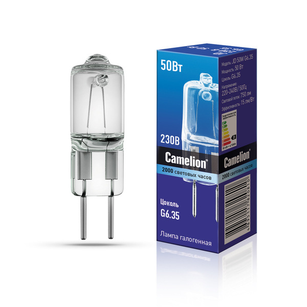 Лампа галогенная Camelion (JD 50W G6.35) 3000К, 220В, 750лм, без рефлектора (5204) 14х42мм купить по самой низкой цене