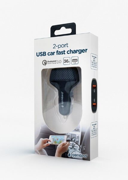 Зарядное устр.автомоб. 2*USB GEMBIRD (TA-U2QC3-CAR-01) 12-24V DC,1A -> QC3.0: 3.6-6.5V/3A,6.5-9V/2A,9-12V/1.5A купить по самой низкой цене