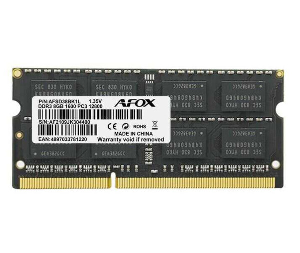 SODIMM DDR3 8Gb 1600MHZ PC3-12800, 1.35V, CL11  AFOX AFSD38BK1L купить по самой низкой цене
